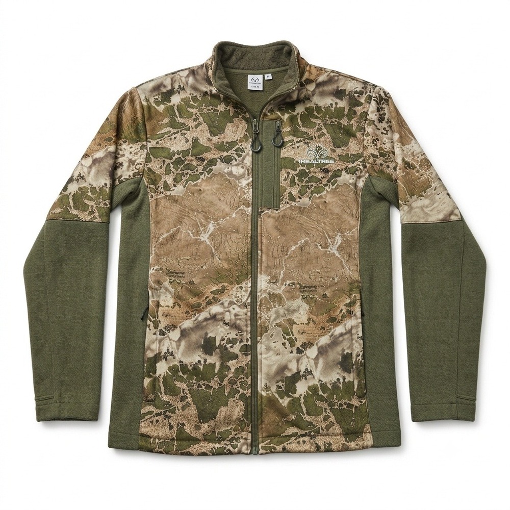 Realtree Mens Full Zip Camo Fleece Jacket Olive Night RT Wav3X TJ10021 Small